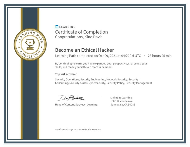 LinkedIn Ethical Hacker Certificate